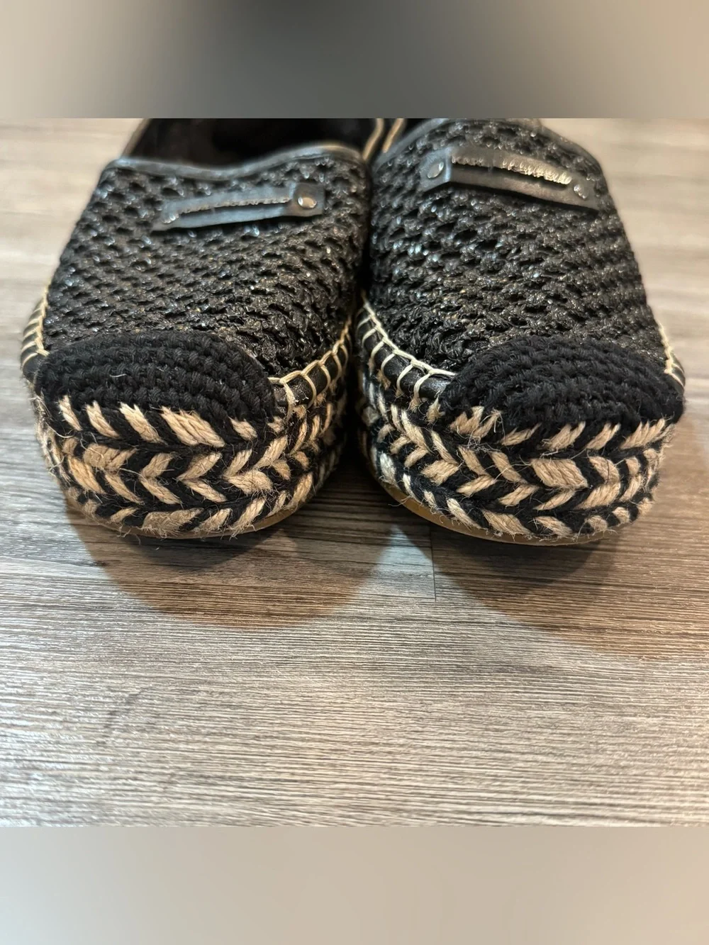 Karl Lagerfeld Paris Black Crochet Espadrille Flats Women’s Size 7.5